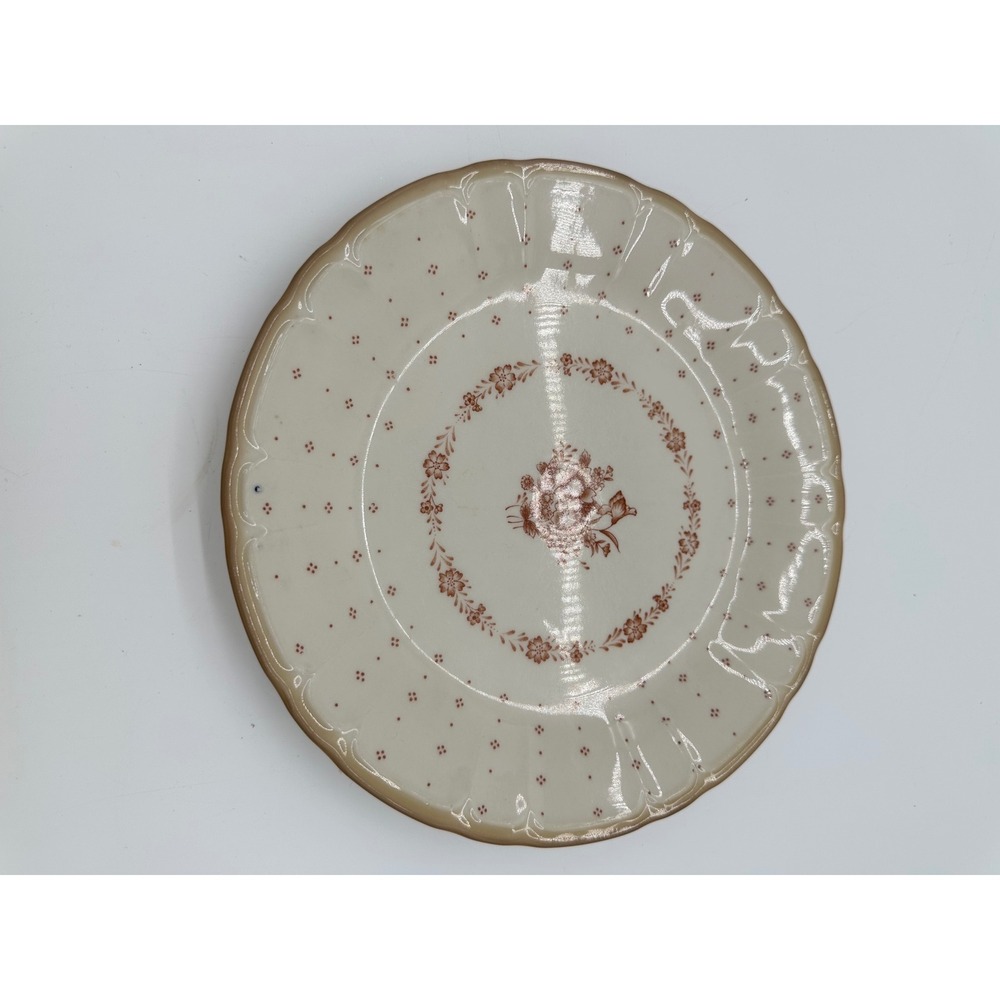 Renaissance‎ Stoneware Plate Arcadia 291 Floral Scalloped Brown cottagecore